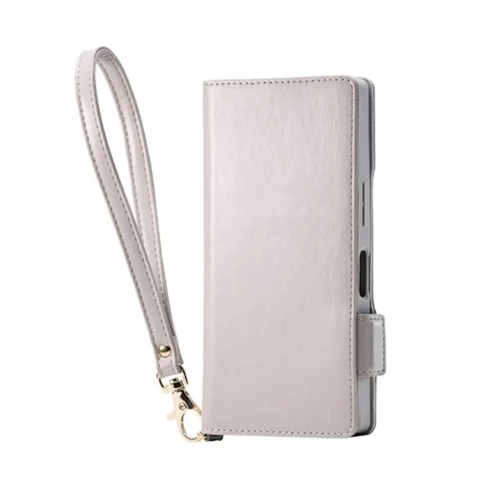 AQUOS R10 (SH-51F) ケース レザー 手帳型 マグネット 衝撃吸収 スタンド機能付 ハンドストラップ付 グレージュ