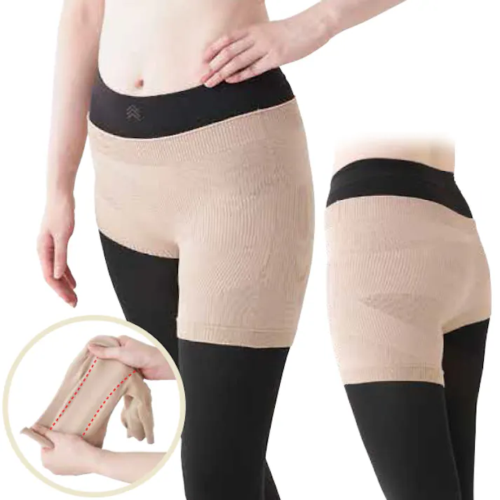 【無縫製 国産股関節サポーター L-LL 】 ちあふる 股関節部分を中心に腰回り、足回りに配置されたテーピングラインでがっちりと股関節まわりをサポートするので、立ち上がりも、歩行もらくらく!歩行サポート 薄手 左右兼用 日本製 JAN:4580372172889