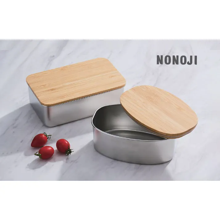 ステンレスランチボックス オーバル 600ml 木蓋 NONOJI ののじ【弁当箱 ランチボックス ステンレス 小判型 1段 大人 食洗機対応 電子レンジ BPAフリー】シルバー 単品