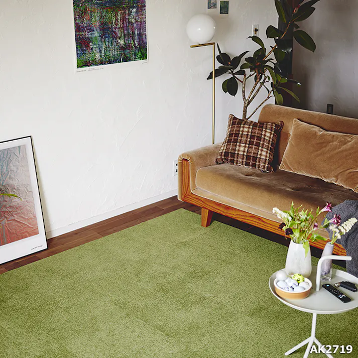 インテリアショップゆうあい 吸着タイルカーペット ak270-jou (R) 東リ ファブリックフロア アタック270 床暖房対応 手洗いできる 防ダニ 消臭 江戸間4.5畳(約261×261cm)用 約40×40cm AK2719(リーフ) 49枚