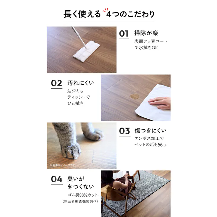 インテリアショップゆうあい 吸着床タイル pitafi-jou (Ry) LAYフローリング 貼ってはがせる 床暖房対応 江戸間6畳(約261×352cm)用 約150×900mm LPF551(ホワイトペイントウッド) 72枚