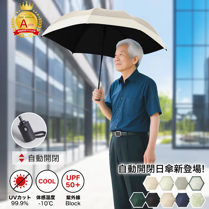 折りたたみ傘 自動開閉 ワンタッチ操作 超軽量 コンパクト 収納簡単 UVカット 完全遮光 防風 防水 晴雨兼用 高品質 メンズ・レディース・子供・高齢者対応 おしゃれ 旅行用 快適な使い心地 耐久性抜群 プレゼントにも最適 ベージュ×オフホワイト