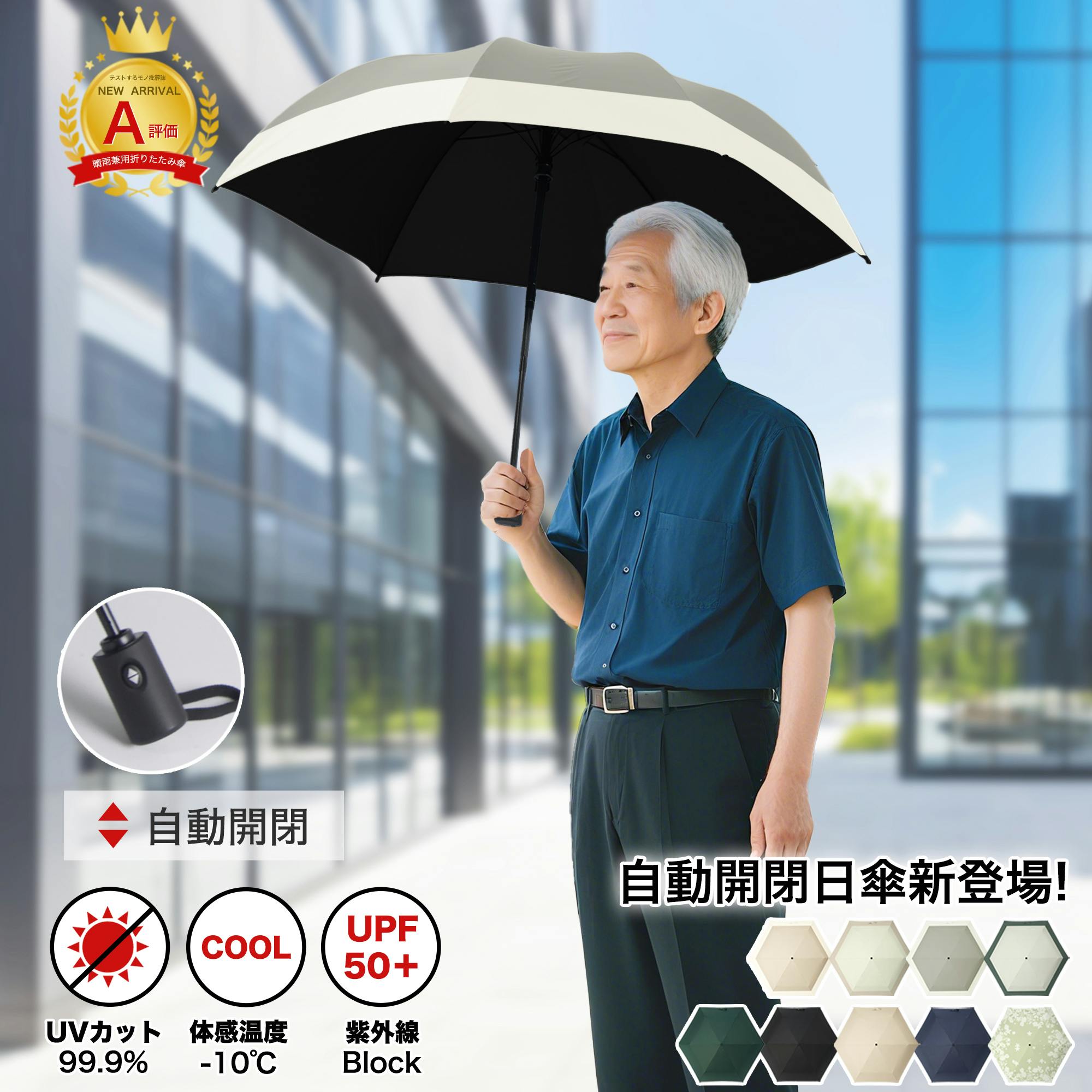 折りたたみ傘 自動開閉 ワンタッチ操作 超軽量 コンパクト 収納簡単 UVカット 完全遮光 防風 防水 晴雨兼用 高品質 メンズ・レディース・子供・高齢者対応 おしゃれ 旅行用 快適な使い心地 耐久性抜群 プレゼントにも最適 スモークグレー×オフホワイト