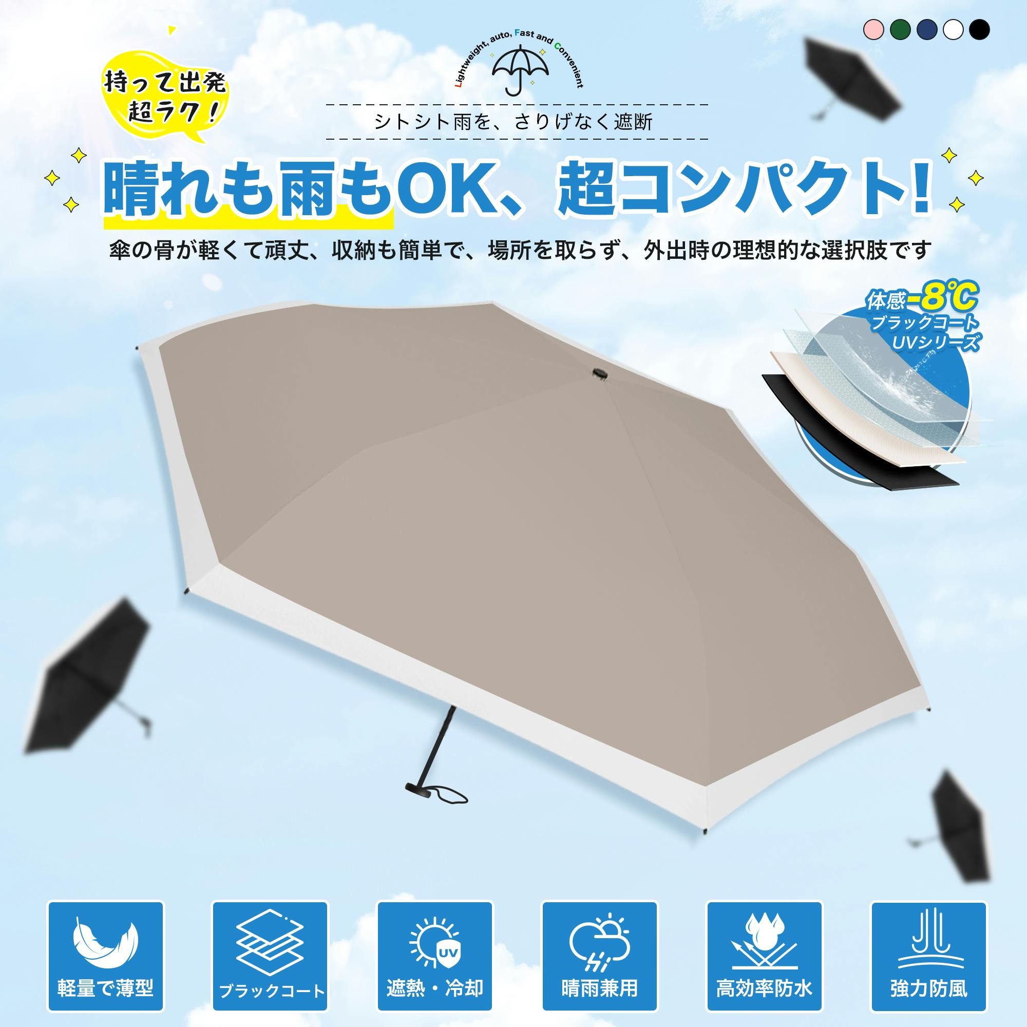 日傘 晴雨兼用傘 折りたたみ 超軽量 コンパクト 収納簡単 UV