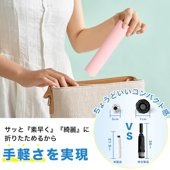 日傘 晴雨兼用傘 折りたたみ 超軽量 コンパクト 収納簡単 UVカット 完全遮光100% 6本骨 防水 耐久性抜群 おしゃれ 旅行用 高品質 耐風設計 持ち運び便利 メンズ・レディース・子供・高齢者対応 オフホワイト×ビーングリーン