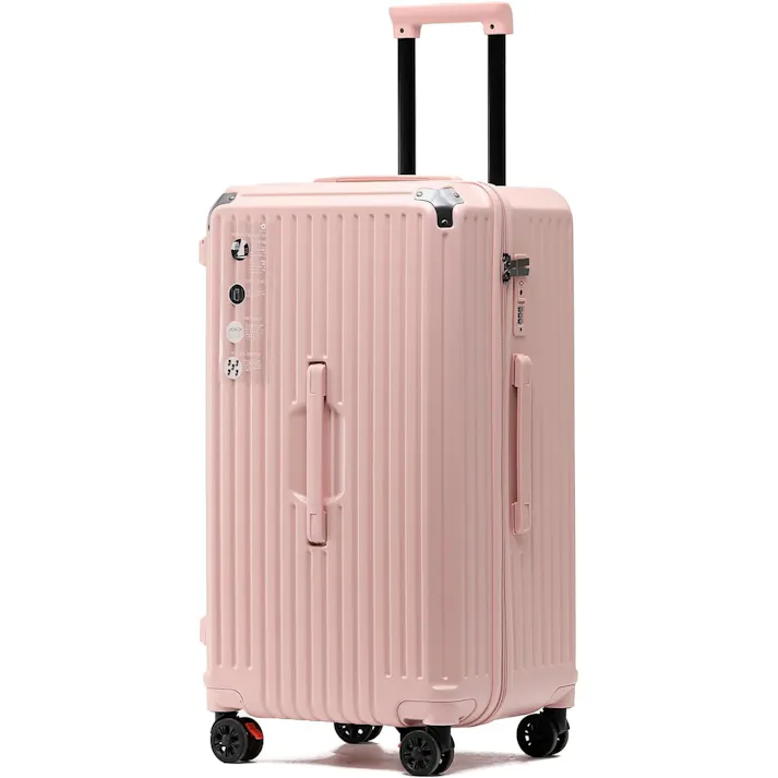 スーツケース 5輪 静音 制動システム 女性の多機能カップホルダー付きスーツケース キャリーケース キャリーバッグ 高校生 出張 旅行 大容量