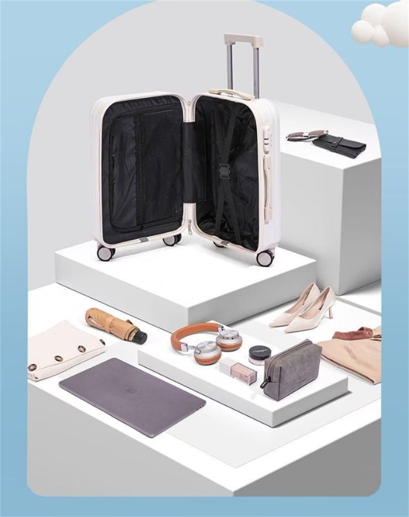 女性の多機能 カップホルダー付き スーツケース 機内持ち込み 軽量