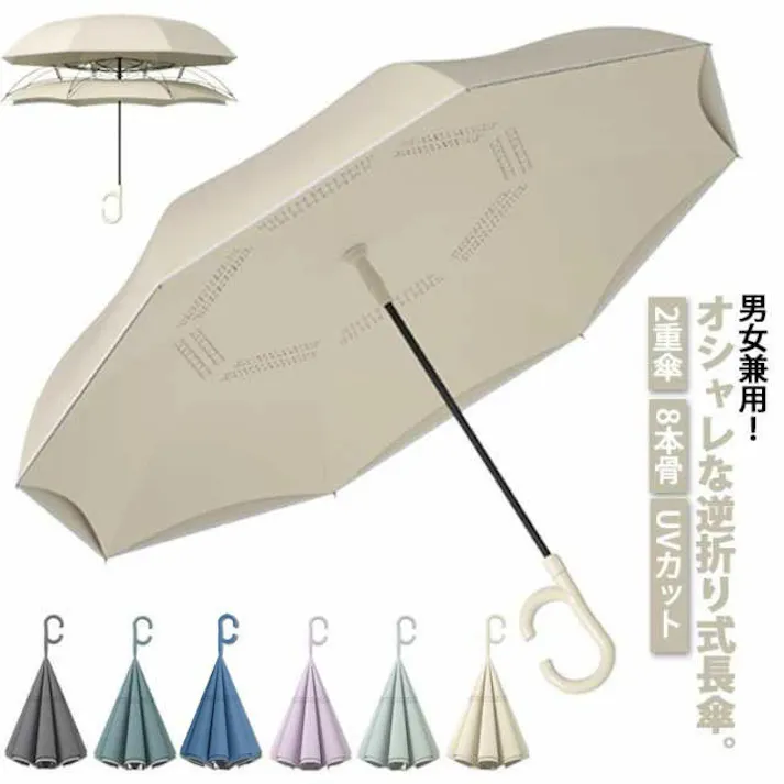 長傘 レディース メンズ 逆さ傘 長柄 雨傘 半自動開閉 男女兼用 車用傘 逆向き UVカット 梅雨対策 耐風 自動型長傘 晴雨兼用かさ ワンタッチ オシャレ 8本骨 おしゃれ 撥水