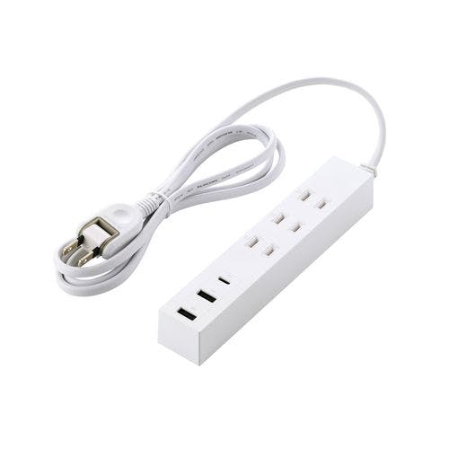 延長コード 電源タップ 1.5m (コンセント 3口 Type-C×1 USB-A×2) 雷ガード ホコリ防止シャッター ホワイト 電源ケーブル・延長コード 延長コード 電源タップ 1.5m (コンセント 3口 Type-C×1 USB-A×2) 雷ガード ホコリ防止シャッター ホワイト 電源ケーブル・延長コード