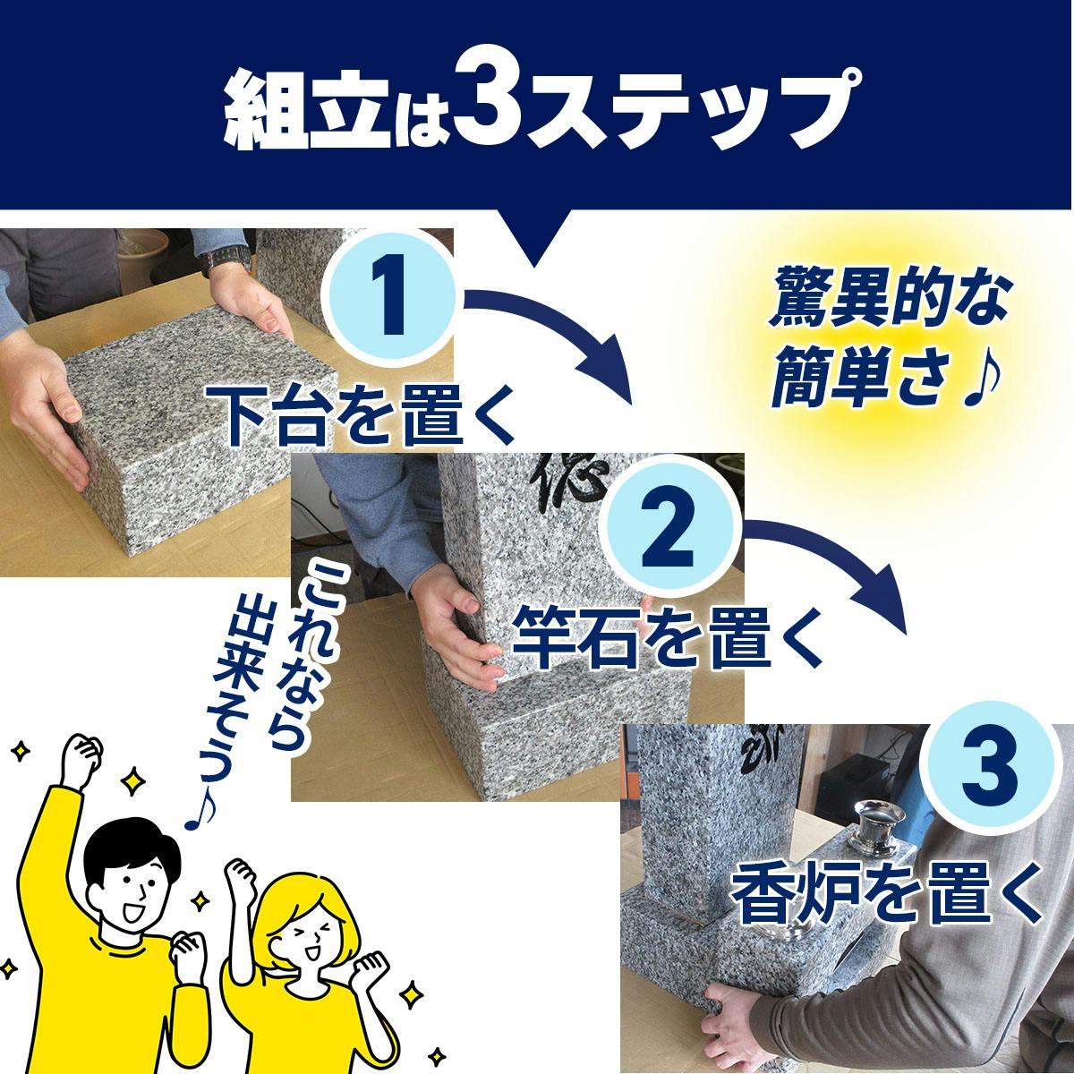 納墓　3枚セット 楽天市場】【完成工事付き／全国対応】青御影石 洋型三段墓石
