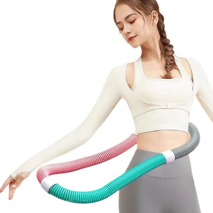 ダイエット用フラフープ ウェイト付き ベリー フィットネス PVC製 ソフトスプリングフープ 折りたたみ式 ポータブル 静音設計 脂肪燃焼 筋トレ シェイプアップ ウエスト 背中 脚 胸のエクササイズに最適 室内 公園用 男女兼用