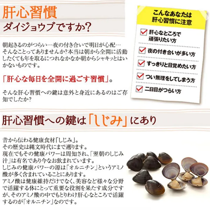 【肝心習慣 宍道湖しじみ 62粒 お得な3袋セット】 ちあふる 伝統のある宍道湖のしじみを濃縮して配合。1日約1000個分(4粒中)の「オルニチン」を凝縮! しじみ シジミ オルニチン 肝心 JAN:4560258561204
