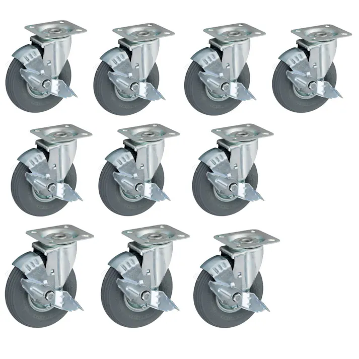 HLJS61/2×2-3 グレー 台車用エアータイヤ自在キャスターストッパー付 ウカイ 10個