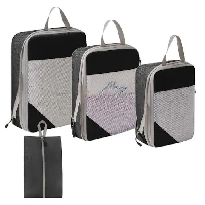 トラベルポーチ 4点セット 圧縮 おしゃれ 圧縮袋 衣類 旅行 収納ポーチ バッグインバッグ 圧縮トラベルポーチ コンパクト 収納 撥水 仕切り ファスナー 国内旅行 海外旅行