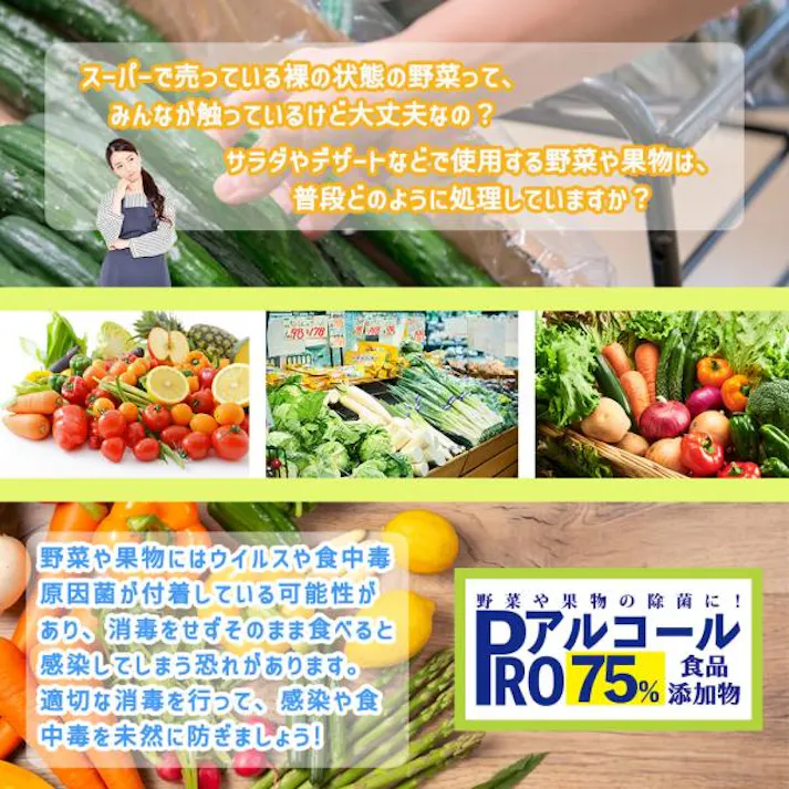 除菌 PRO アルコール 濃度75% 食品添加物 2L/ 消毒 野菜除菌 エタノール 果物除菌 キッチン キッチン除菌