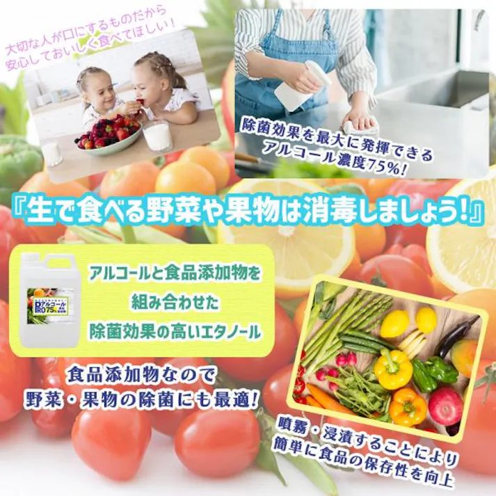 除菌 PRO アルコール 濃度75% 食品添加物 2L/ 消毒 野菜除菌 エタノール 果物除菌 キッチン キッチン除菌