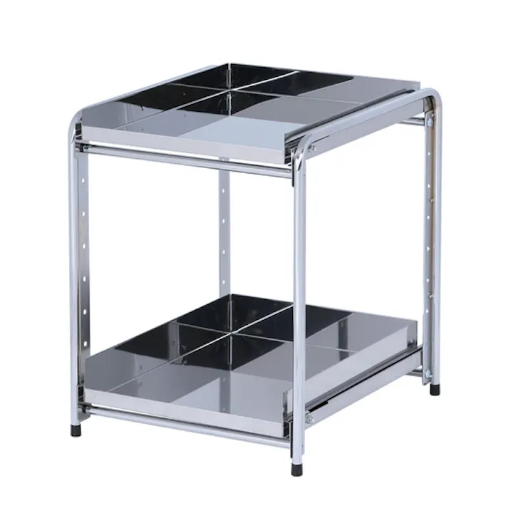 21002(YK-02)シンク下 収納 スライド ラック 2段 幅35 燕三条製( シンク下スライド 収納 コンロ下 コンロ下収納 ステンレス フライパン 鍋 なべ 棚 引出し キッチンラック キッチン収納 台所収納 川口工器 日本製 )