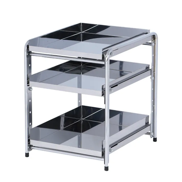 21005(YK-05)シンク下 収納 スライド ラック 3段 幅35 燕三条製( シンク下スライド 収納 コンロ下 コンロ下収納 ステンレス フライパン 鍋 なべ 棚 引出し キッチンラック キッチン収納 台所収納 川口工器 日本製 )