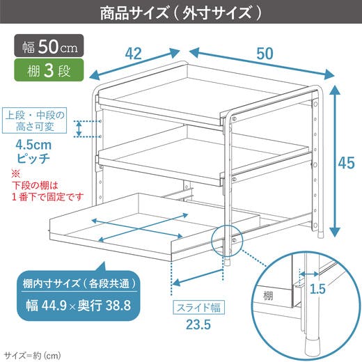 【美品】キッチン下 スライドラック 3段 燕三条 YK-06 21006(YK-06)シンク下 収納 スライド ラック 3段 幅50 燕三条製