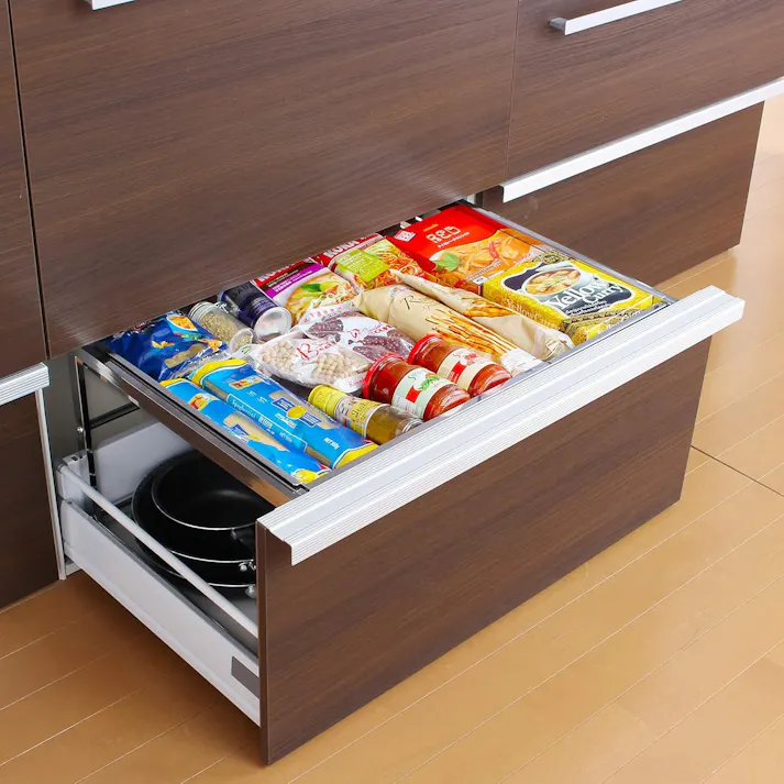 21027(YK-27)シンク下 引き出し 収納ラック 幅伸縮式 「Lサイズ」 ステンレス棚 燕三条製 川口工器( シンク下収納 引出し スライドラック シンク下スライド 棚 ラック 収納 キッチン収納 キッチンラック コンロ下収納 システムキッチン 日本製 )