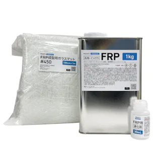 汎用 FRP補修3点キット/FRP樹脂1kg 一般積層用(インパラフィン)硬化剤/ガラスマット付