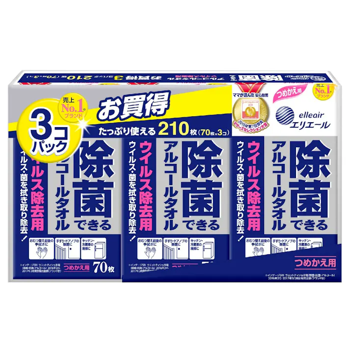 【3P×8点まとめ買い】エリエール除菌ウイルス詰替70枚×3P × 8点【送料込み】 #hrm-4902011734256