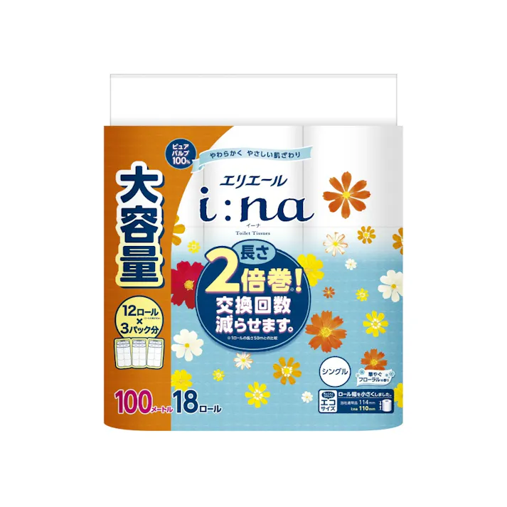 エリエールi:na(イーナ)トイレットティシュー18R(シングル) ×1点【送料込み】 #hrm-4902011825749