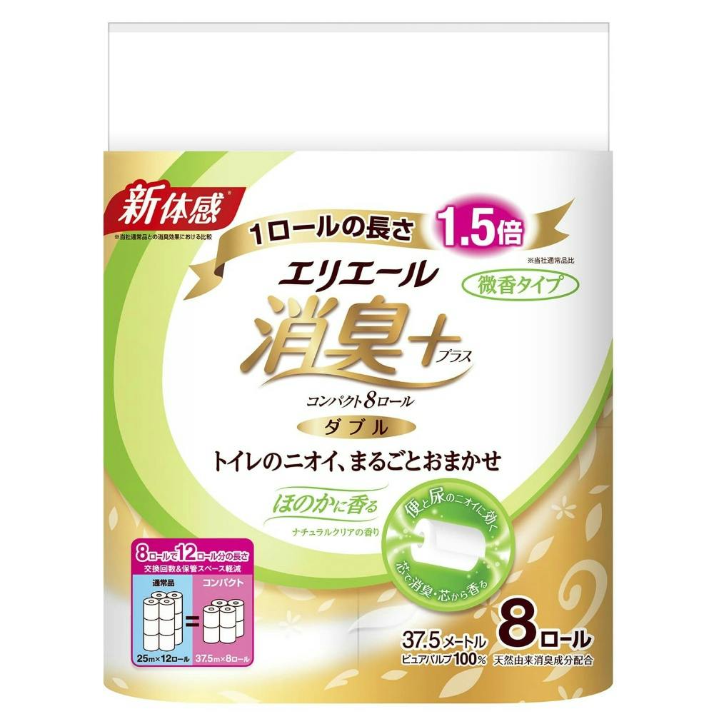 エリエール消臭+トイレットティシューほのかに香るナチュラルクリアの香りコンパクト8ロール(ダブル) ×1点 #hrm-4902011820140 紙製品 エリエール消臭+トイレットティシューほのかに香るナチュラルクリアの香りコンパクト8ロール(ダブル) ×1点 #hrm-4902011820140 紙製品