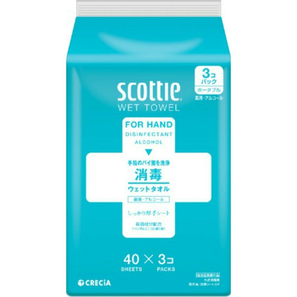 【12点まとめ買い】スコッティ ウェットタオル 消毒アルコールタイプ ４０枚 ３コパック × 12点【送料込み】 ＃hrm-4901750771270
