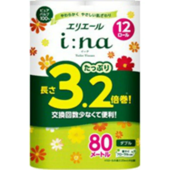 【4点まとめ買い】エリエールi:naトイレットティシュー3.2倍巻12R(ダブル) × 4点【送料込み】 #hrm-4902011114478