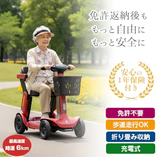 【〈免許不要〉 『電動シニアカー ライデンS3』(1年保険付き)】 ちあふる 免許返納後の足代わりに!歩道走行OK 充電式 誤操作防止機能 折りたたみ可能 フル充電で約40.2kmの走行 高齢者向け電動カート 軽量バッテリー着脱式 JAN:4582452811145