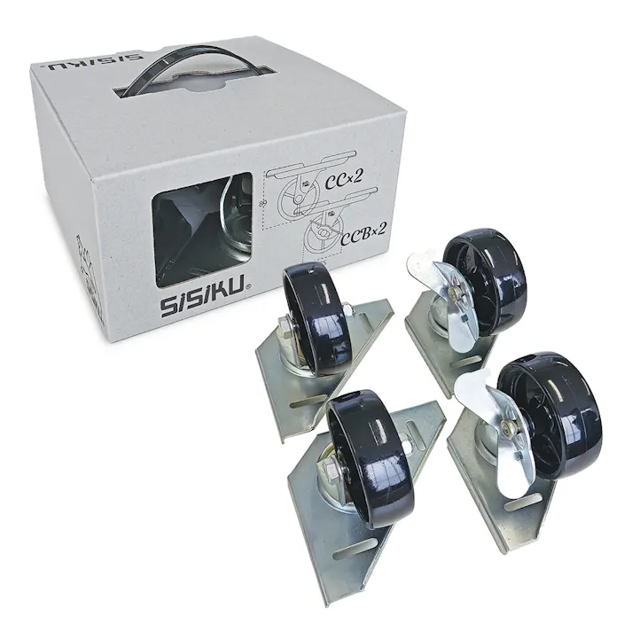 DIY用車輪 ワンパックキャスタ 専用フック付 OPC-CCU75(ナイロン車輪75mm自在式2個・自在ストッパー式2個セット) シシクアドクライス オフィス家具向け・棚などのDIY用に