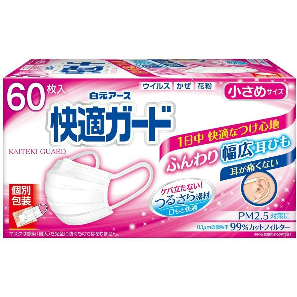 快適ガードマスク 小さめサイズ６０枚入 × 16点 ＃hrm-4902407581365 マスク