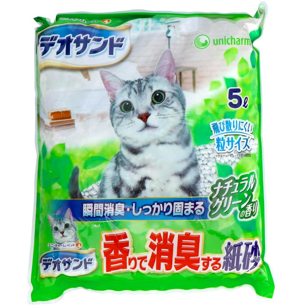デオサンド 香りで消臭する紙砂 ナチュラルグリーンの香り ５リットル × 6点 ＃hrm-4520699638965 紙の猫砂