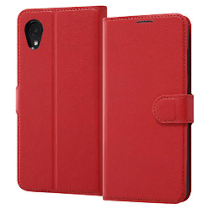 Galaxy A22 5G 耐衝撃 手帳型 シンプル マグネット/レッド