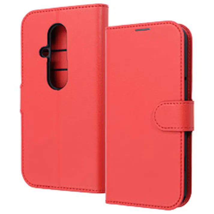 らくスマF-53E LS耐衝撃マグベルト手帳型レザーケース/レッド