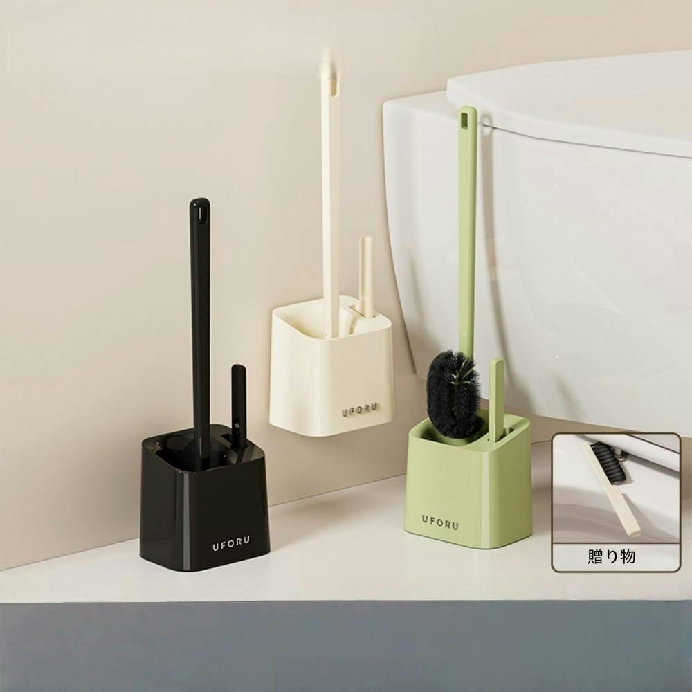 トイレブラシ, 壁掛け式, 長いハンドル43cm, 水切り機能付き, PP+ABS