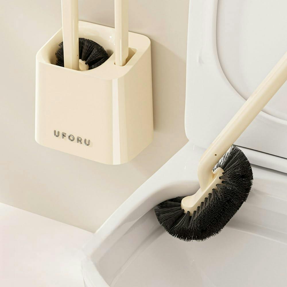 トイレブラシ, 壁掛け式, 長いハンドル43cm, 水切り機能付き, PP+ABS