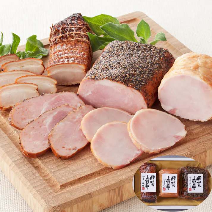 【冷蔵】三重 伊賀上野の里 詰合せ (つるし焼豚170g ロースハム250g ペッパーポーク310g) 送料込み 食品 #3070069