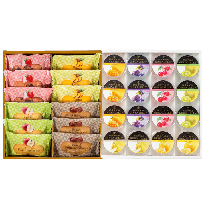 【常温】「銀座千疋屋」 銀座ゼリー&銀座フルーツフィナンシェ (ゼリー×16個、フィナンシェ×12個) 送料込み 食品 #820134