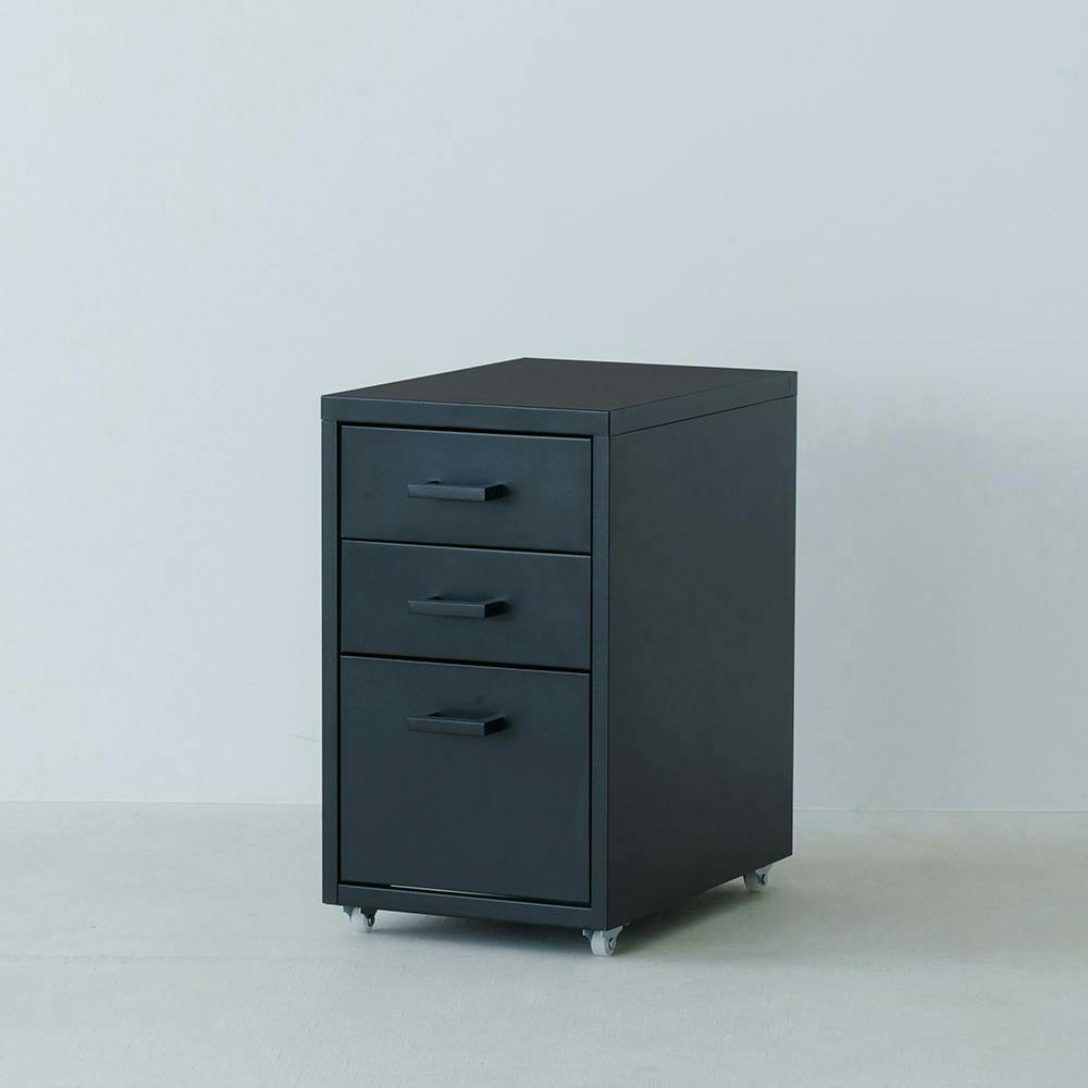 くらしのストレージワゴン3段(ブラック/黒)】 幅28×奥行44.5×高さ48cm