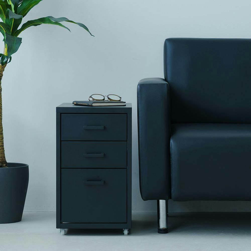 くらしのストレージワゴン3段(ブラック/黒)】 幅28×奥行44.5×高さ48cm