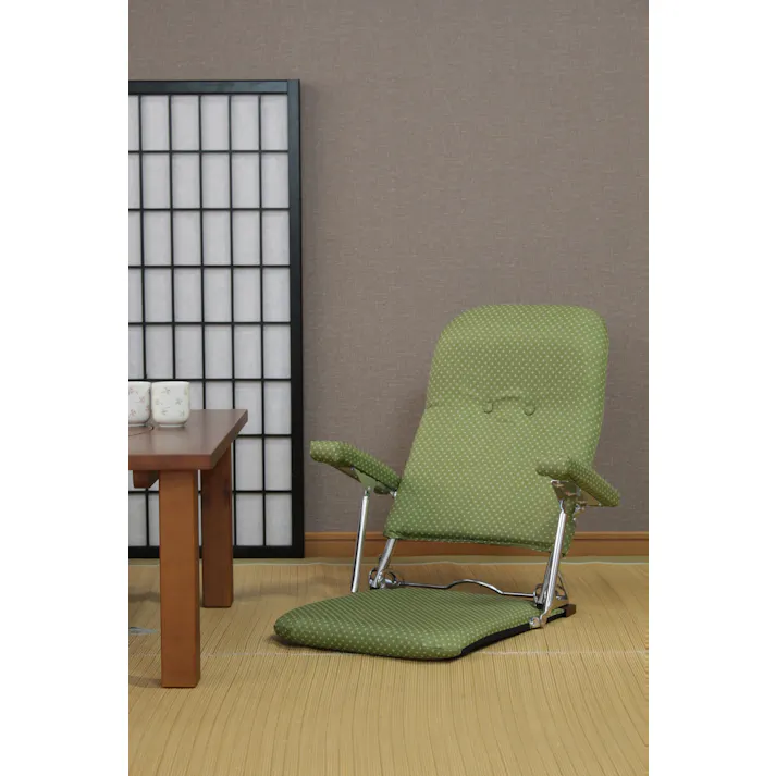 日本製 和風 折りたたみ 肘付き 座椅子 和風折りたたみ肘付き座椅子 グリーン<いこい> 送料込み #flife-4524167000810