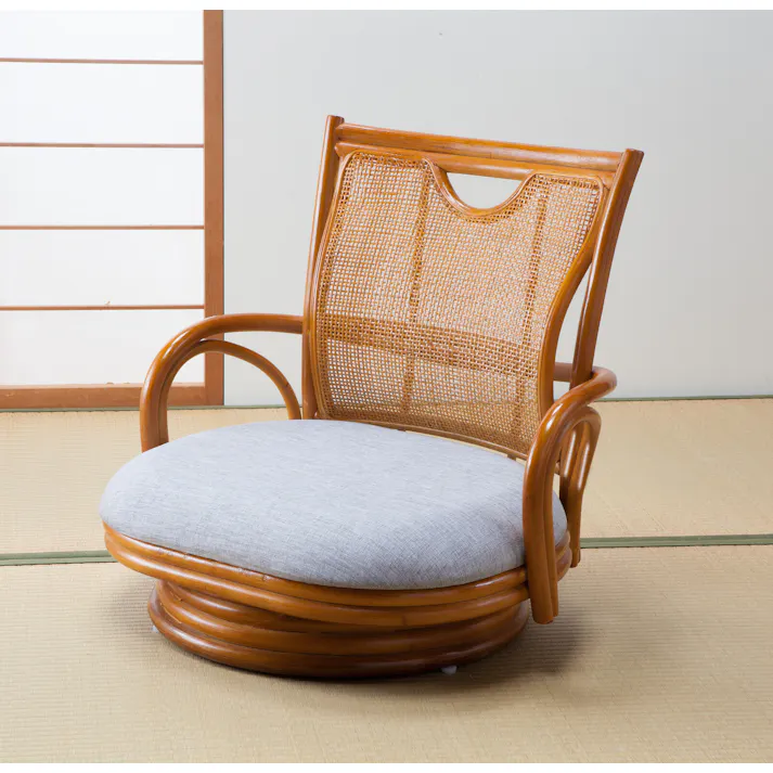 あぐらで座れる 天然籐 回転チェア ナチュラル 椅子 送料込み #flife-4589978108063