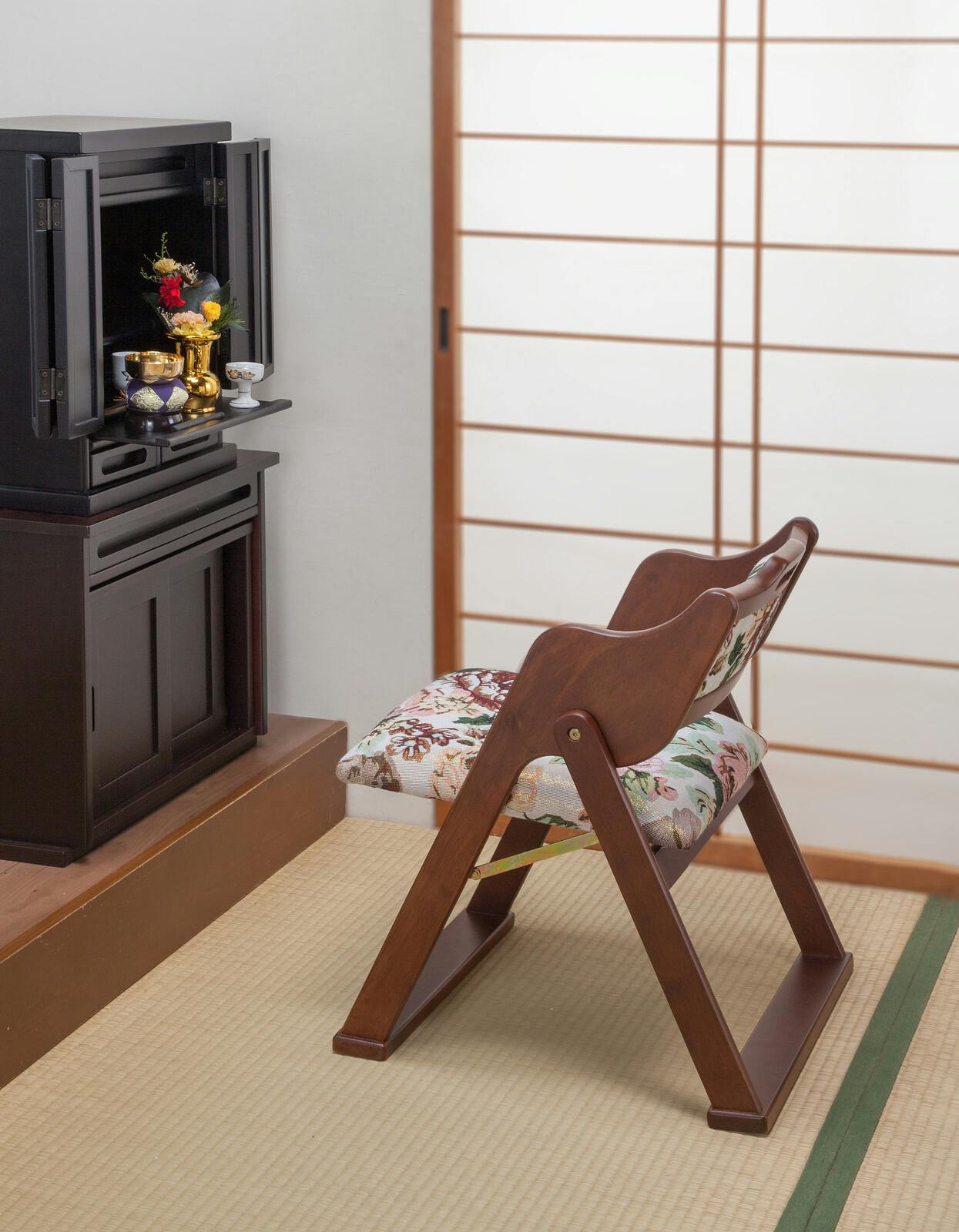 天然木 和風 折り畳み椅子 イス やさしい座り心地 仏壇前でラクに座れ