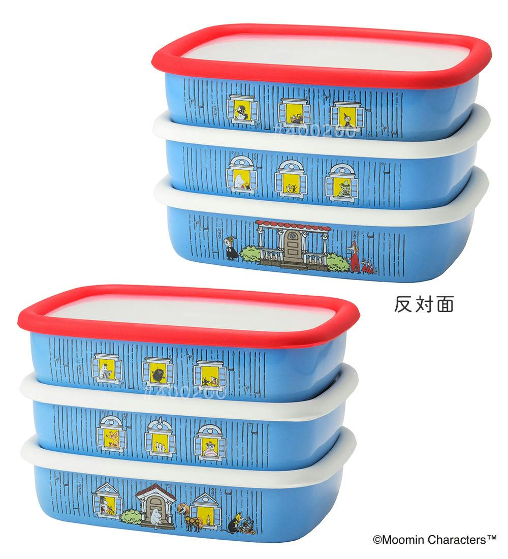 未使用　廃盤品　ムーミン×富士ホーロー 保存容器3点セット ムーミンハウス ホーロー容器 浅型角容器 M 3点セット 富士ホーロー