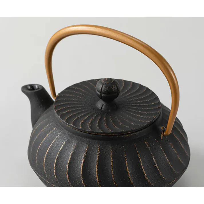 岩鋳 急須 5型 波 金 黒 ツル金 650ml 茶こし付き 南部鉄器 44047【南部鉄 鉄急須 茶道具 茶漉し 内面ホーロー加工 日本製】