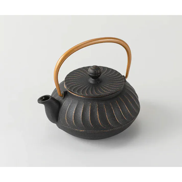 岩鋳 急須 5型 波 金 黒 ツル金 650ml 茶こし付き 南部鉄器 44047【南部鉄 鉄急須 茶道具 茶漉し 内面ホーロー加工 日本製】