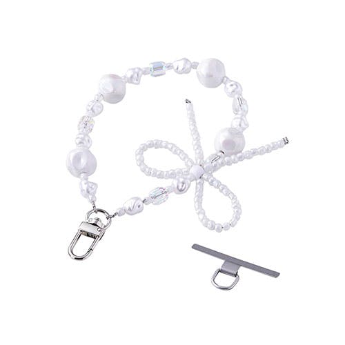 ハンドストラップビーズ ビーズのリボンが手元に華やかさを添える パール スマートフォンアクセサリ ハンドストラップビーズ ビーズのリボンが手元に華やかさを添える パール スマートフォンアクセサリ