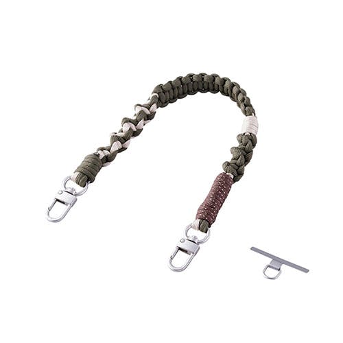 ハンドストラップ編み物 ひとつひとつ丁寧に手作りした温かみのある編み模様 カーキ スマートフォンアクセサリ